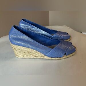 Lauren Ralph Lauren Cecelia Periwinkle Blue Linen Espadrille Wedge Sandals 8.5B